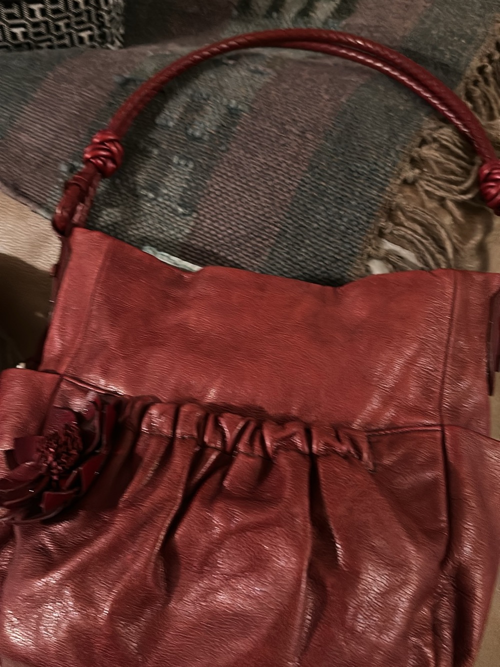 Brighton retired vintage Red Leather Shoulder Bag with Floral Accent